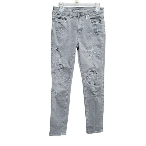 American Eagle Gray Mens 28X32 Airflex + Plus Skinny‎ Jeans Denim Distressed - Picture 1 of 16